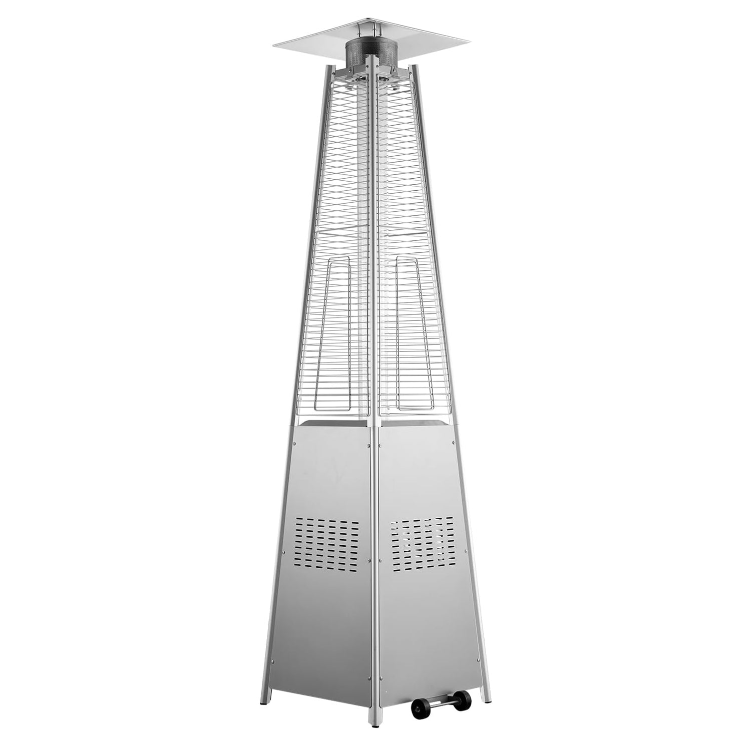 Patio Heater for Outdoor Use, 48000BTU Pyramid Propane Heater w/Wheels, Quartz Glass Tube Outdoor Patio Flame Heater for Patio, Party, Backyard, Garden, Decoration, Silver