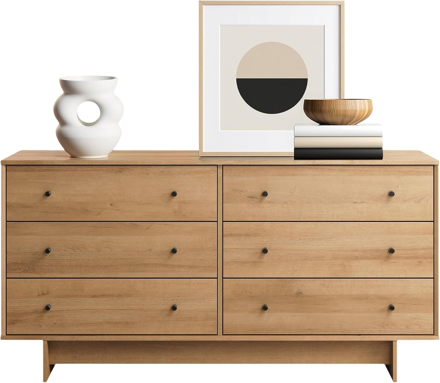 6-Drawer Dresser in Natural Oak, Dresser for Bedroom, Extra-Wide Chest of Drawers with Storage