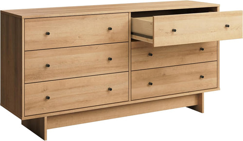 6-Drawer Dresser in Natural Oak, Dresser for Bedroom, Extra-Wide Chest of Drawers with Storage