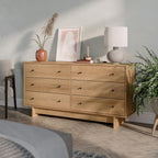 6-Drawer Dresser in Natural Oak, Dresser for Bedroom, Extra-Wide Chest of Drawers with Storage