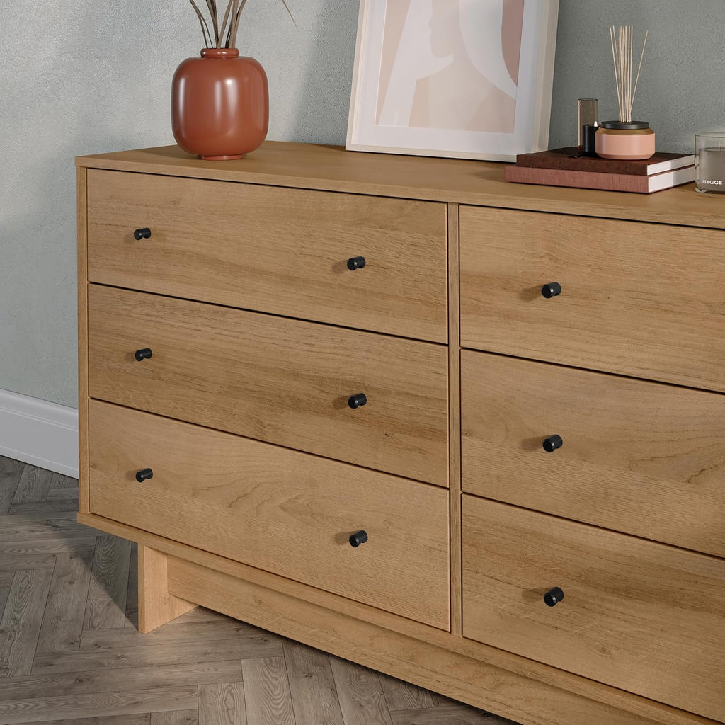 6-Drawer Dresser in Natural Oak, Dresser for Bedroom, Extra-Wide Chest of Drawers with Storage