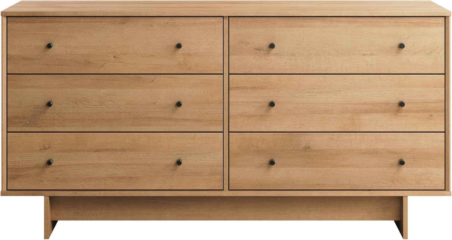 6-Drawer Dresser in Natural Oak, Dresser for Bedroom, Extra-Wide Chest of Drawers with Storage