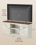 Farmhouse TV Stand for TVs up to 65 Inches, Entertainment Center with Storage Cabinets and Sliding Barn Doors