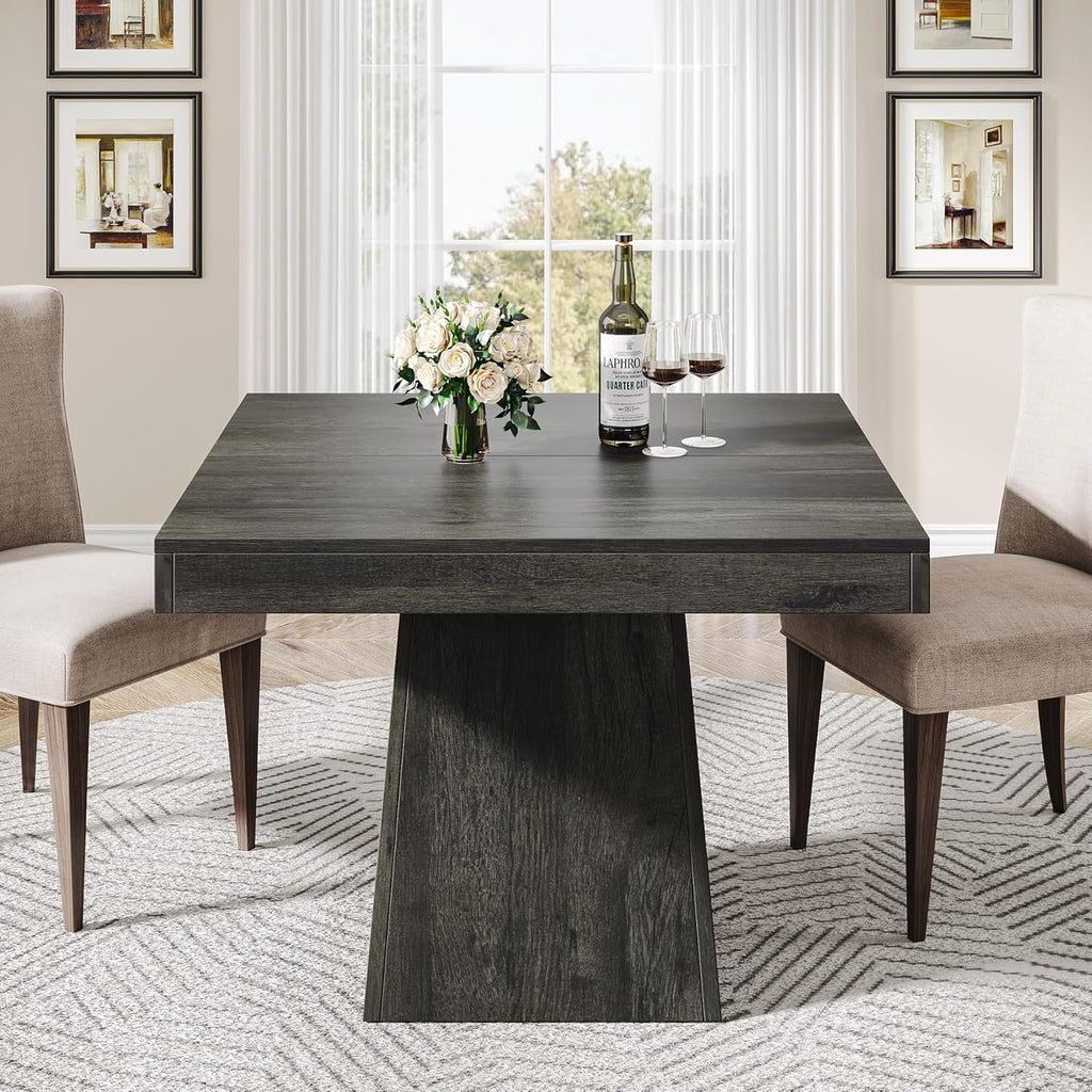 Square Dining Table for 4, 31.5-Inch Small Kitchen Table with Sturdy Pedestal Base, Farmhouse Dinner Table for Dining Room, Living Room, Kitchen