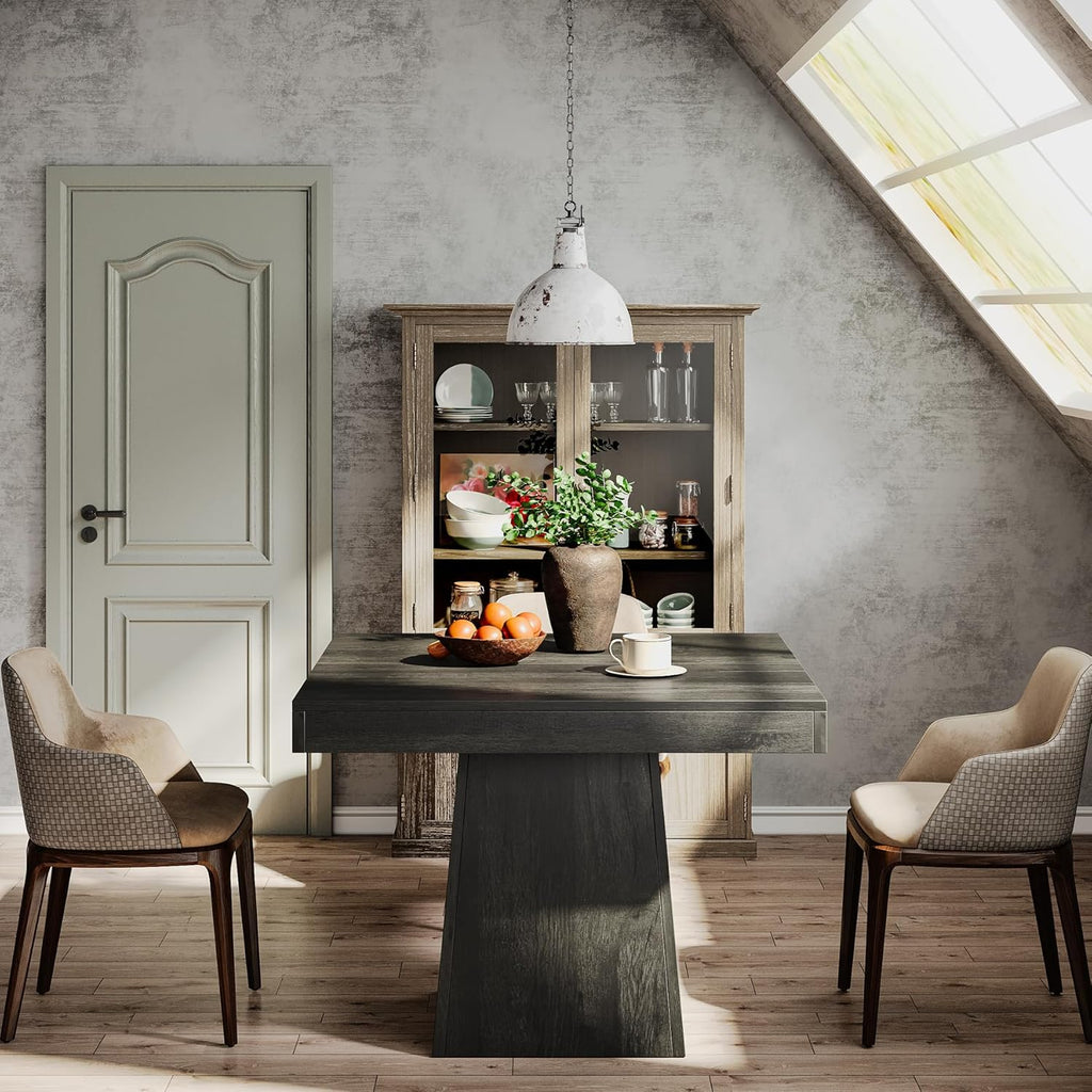 Square Dining Table for 4, 31.5-Inch Small Kitchen Table with Sturdy Pedestal Base, Farmhouse Dinner Table for Dining Room, Living Room, Kitchen