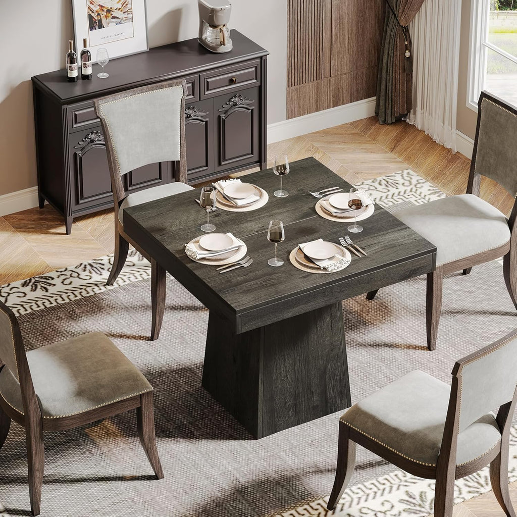 Square Dining Table for 4, 31.5-Inch Small Kitchen Table with Sturdy Pedestal Base, Farmhouse Dinner Table for Dining Room, Living Room, Kitchen