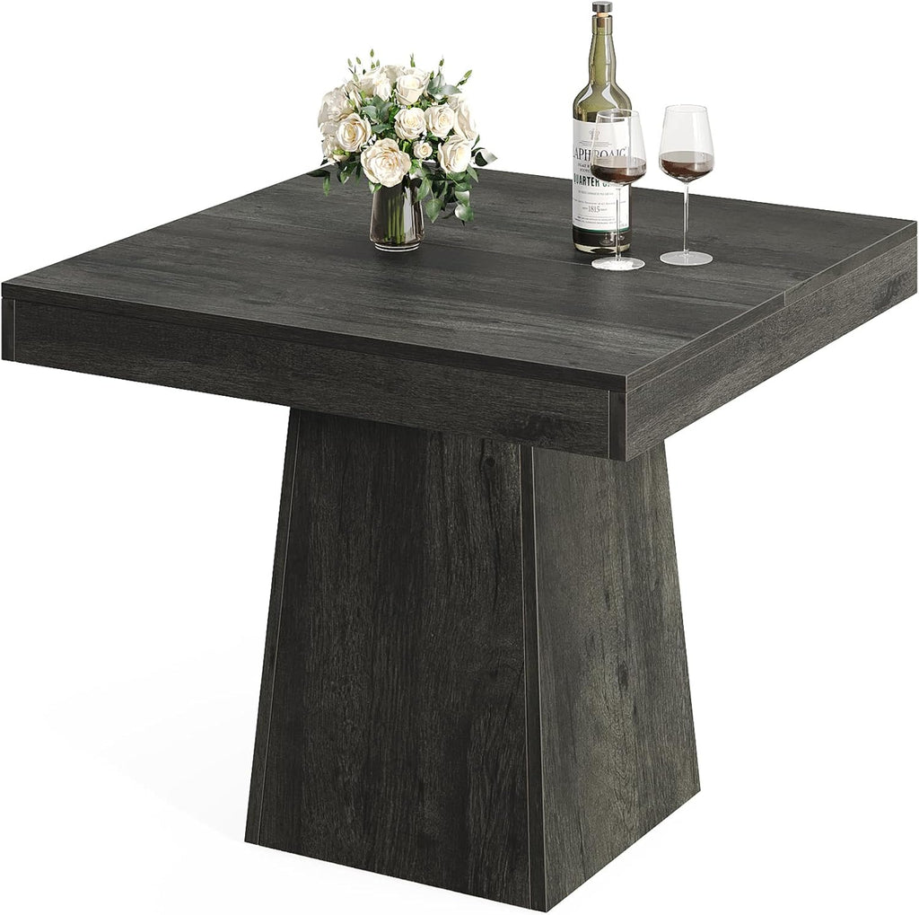 Square Dining Table for 4, 31.5-Inch Small Kitchen Table with Sturdy Pedestal Base, Farmhouse Dinner Table for Dining Room, Living Room, Kitchen