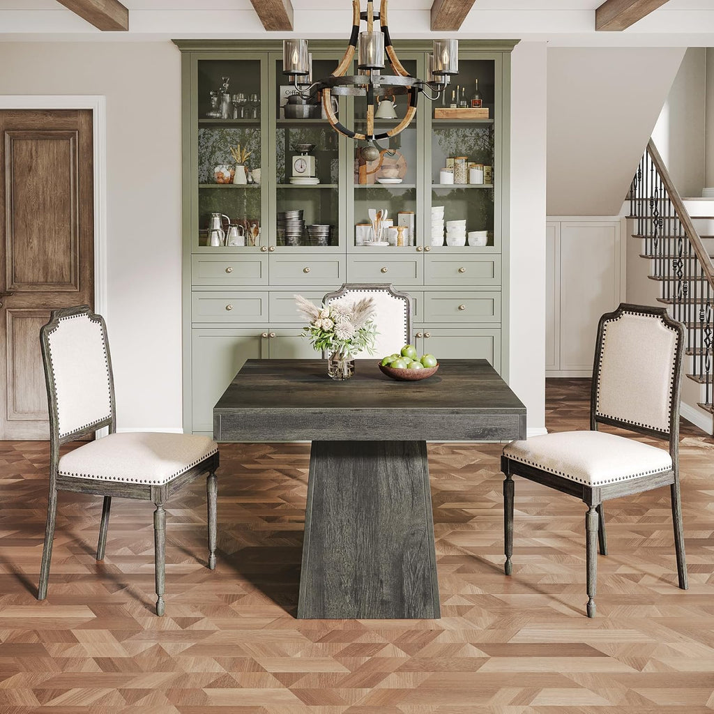Square Dining Table for 4, 31.5-Inch Small Kitchen Table with Sturdy Pedestal Base, Farmhouse Dinner Table for Dining Room, Living Room, Kitchen