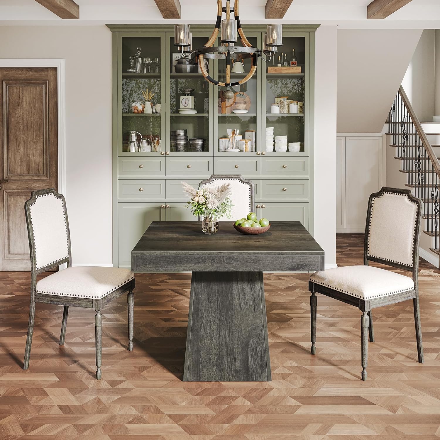 Square Dining Table for 4, 31.5-Inch Small Kitchen Table with Sturdy Pedestal Base, Farmhouse Dinner Table for Dining Room, Living Room, Kitchen