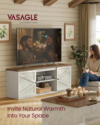 Farmhouse TV Stand for TVs up to 80 Inches, Entertainment Center with Storage Cabinets and Sliding Barn Doors