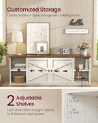 Farmhouse TV Stand for TVs up to 80 Inches, Entertainment Center with Storage Cabinets and Sliding Barn Doors