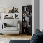 6-Tier Modern Mid Century Corner Bookcase, 71.5" Extra Tall Black Corner Shelf with Storage, Multifunctional Freestanding Bookshelf