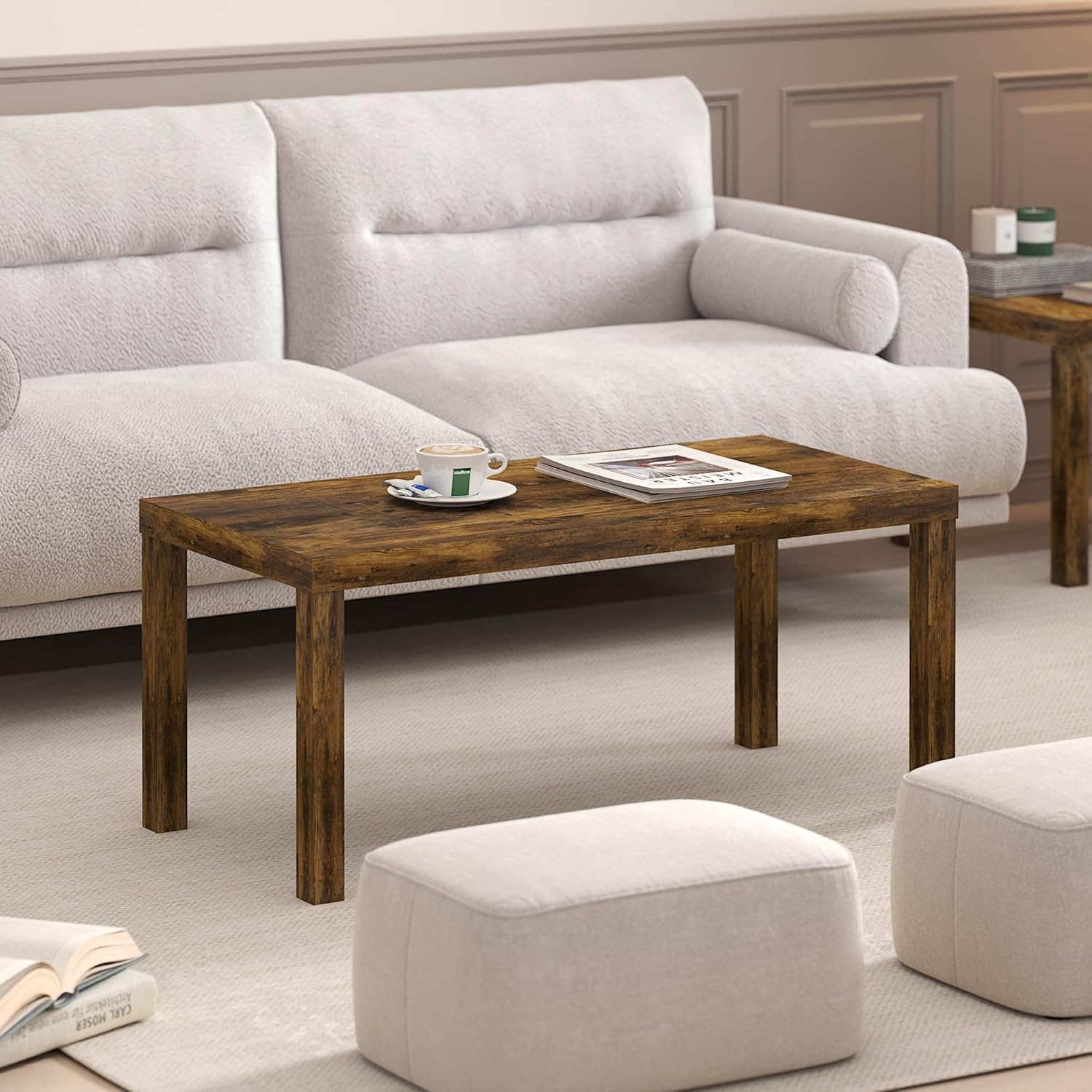 Coffee Table, Modern Rectangle Coffee Table with 1.8" Triple Thick Tabletop, Side Table, Toolless Assembly, for Living Room, Home Office
