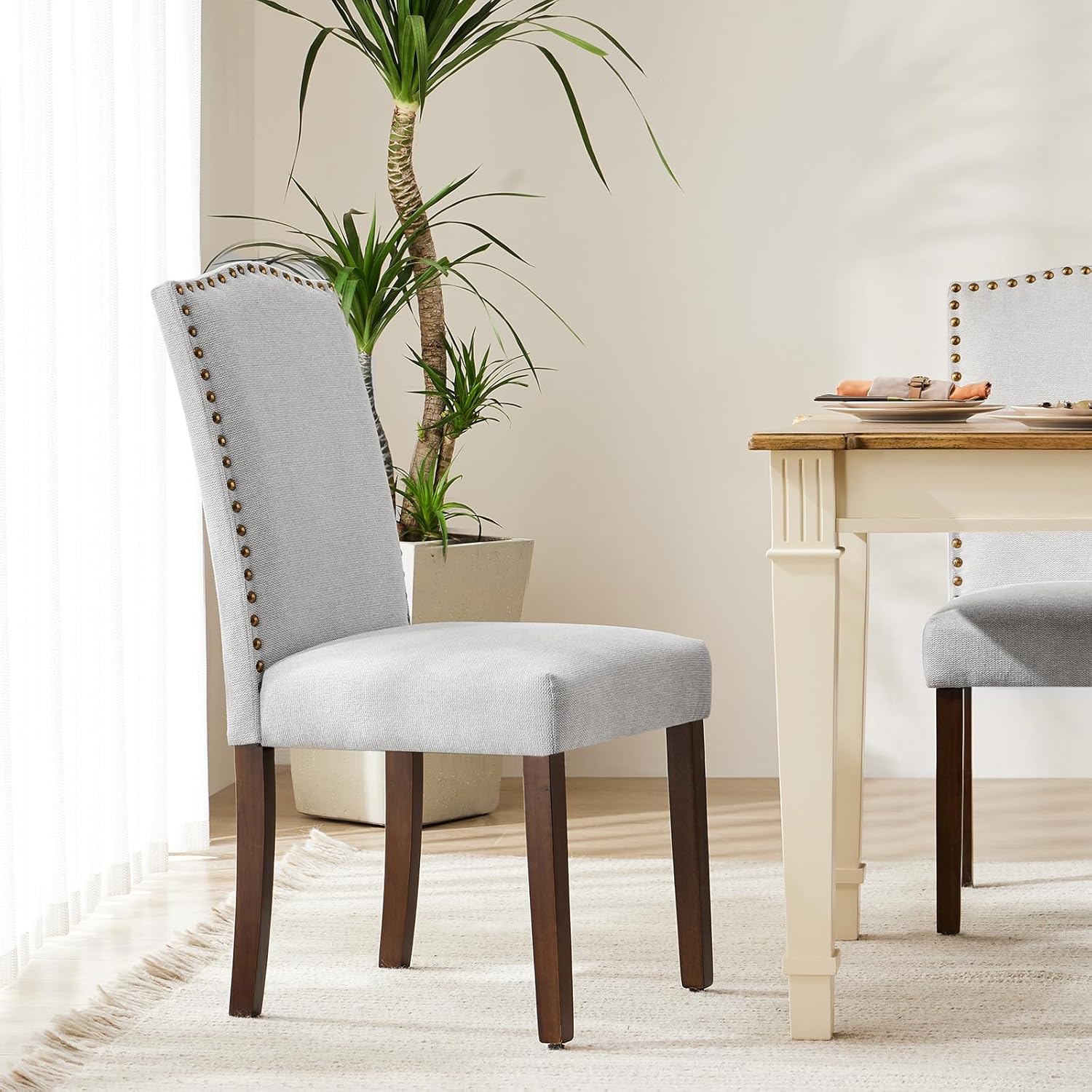 Dining Chairs Set of 6, Moden PU Leather Kitchen Table Chairs with Wooden Legs and Padded Seat for Dining Room/Kitchen