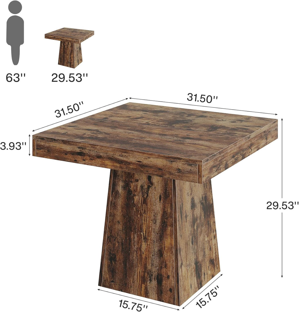 Square Dining Table for 4, 31.5-Inch Small Kitchen Table with Sturdy Pedestal Base, Farmhouse Dinner Table for Dining Room, Living Room, Kitchen