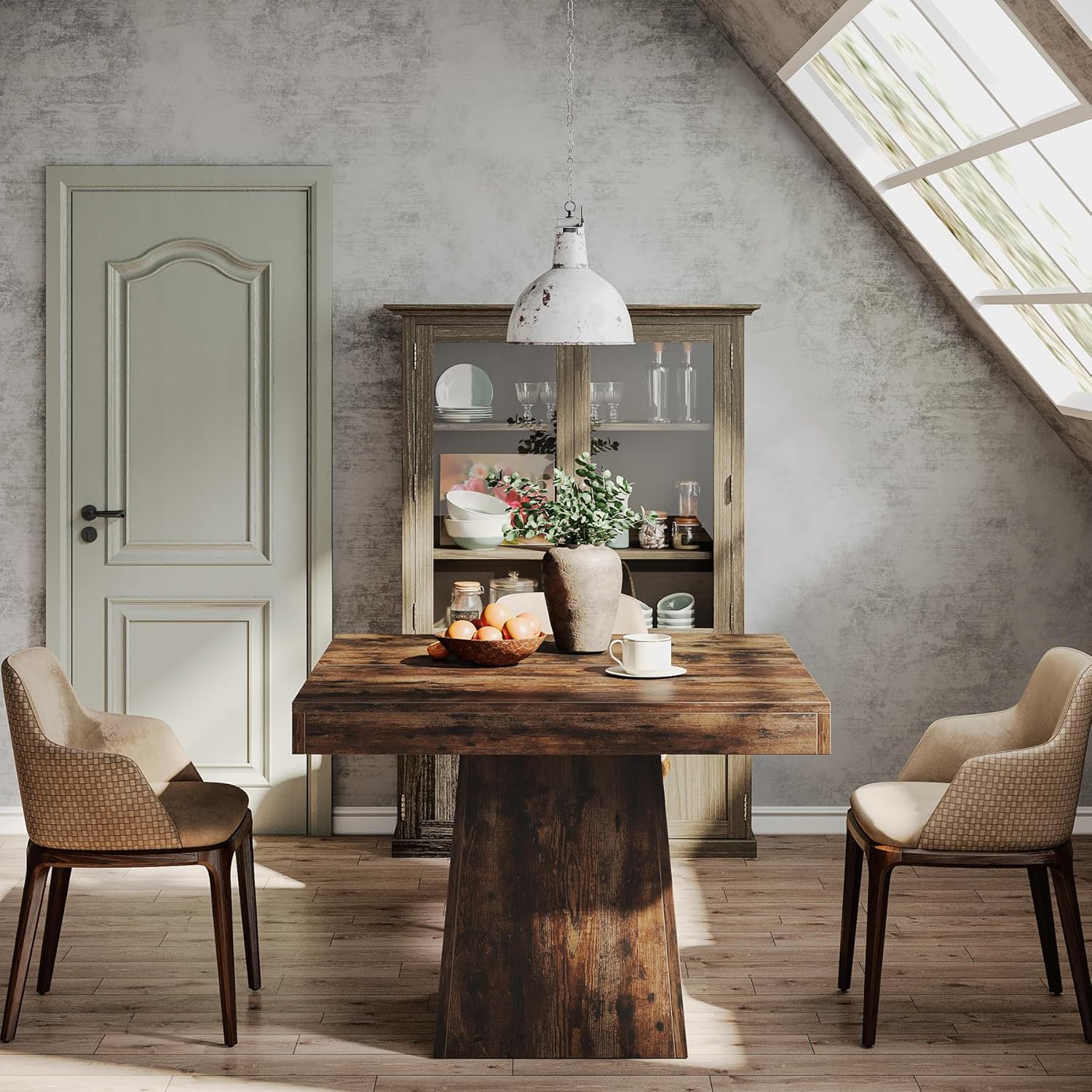 Square Dining Table for 4, 31.5-Inch Small Kitchen Table with Sturdy Pedestal Base, Farmhouse Dinner Table for Dining Room, Living Room, Kitchen