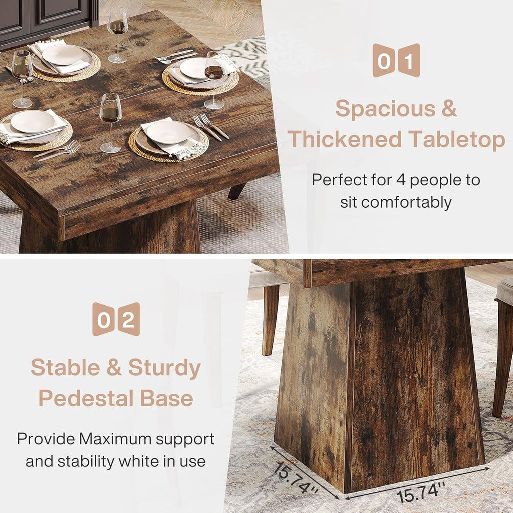 Square Dining Table for 4, 31.5-Inch Small Kitchen Table with Sturdy Pedestal Base, Farmhouse Dinner Table for Dining Room, Living Room, Kitchen