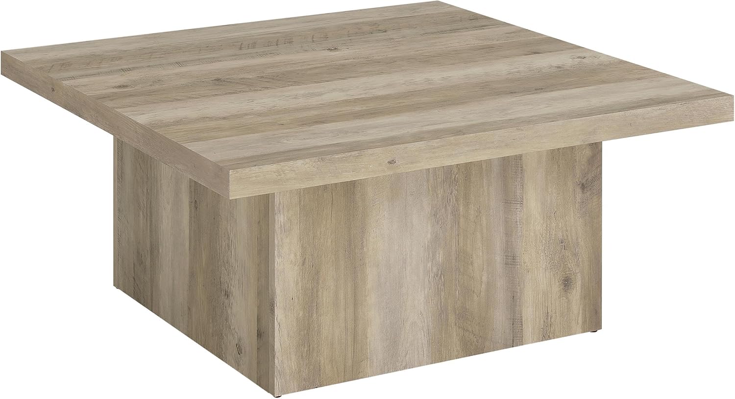 Square Coffee Table with Plinth Base, Geometric Design and Transitional Style