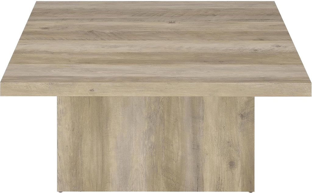 Square Coffee Table with Plinth Base, Geometric Design and Transitional Style
