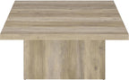 Square Coffee Table with Plinth Base, Geometric Design and Transitional Style
