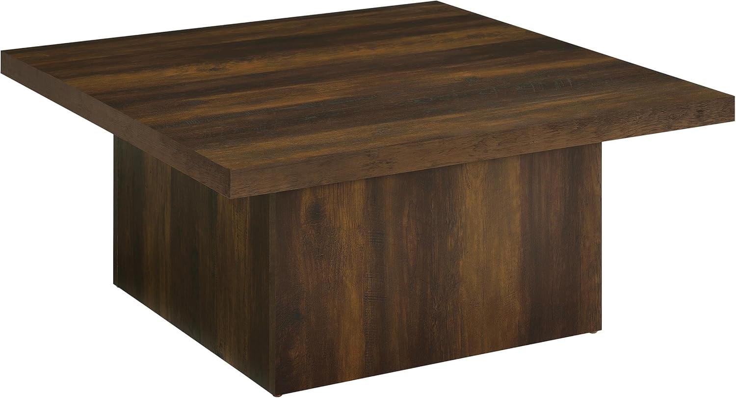 Square Coffee Table with Plinth Base, Geometric Design and Transitional Style