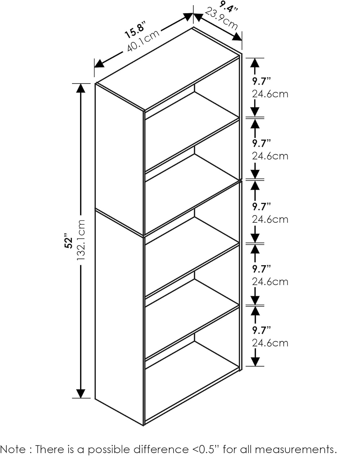 Bookcase / Bookshelf / Storage Shelves, 5-Tier, Blackwood