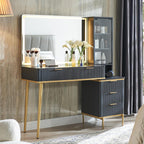 Makeup Vanity Desk with 36" HD Lighted Mirror, 48" Big Modern Vanity Desk with Mirror and Lights, Dressing Table with 5 Drawers & Shelves, Glass Top for Bedroom, Dark Grey