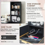 Makeup Vanity Desk with 36" HD Lighted Mirror, 48" Big Modern Vanity Desk with Mirror and Lights, Dressing Table with 5 Drawers & Shelves, Glass Top for Bedroom, Dark Grey