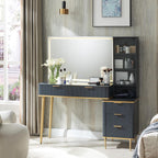Makeup Vanity Desk with 36" HD Lighted Mirror, 48" Big Modern Vanity Desk with Mirror and Lights, Dressing Table with 5 Drawers & Shelves, Glass Top for Bedroom, Dark Grey