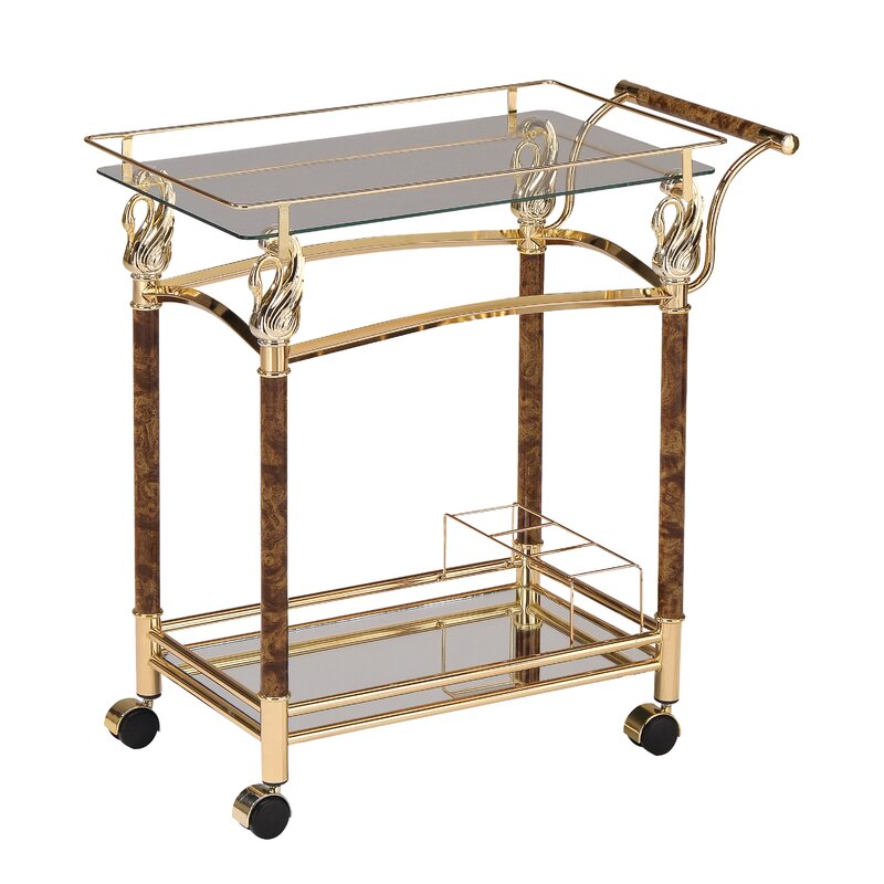 Rectangular Serving Bar Cart in Gold Plated and Clear