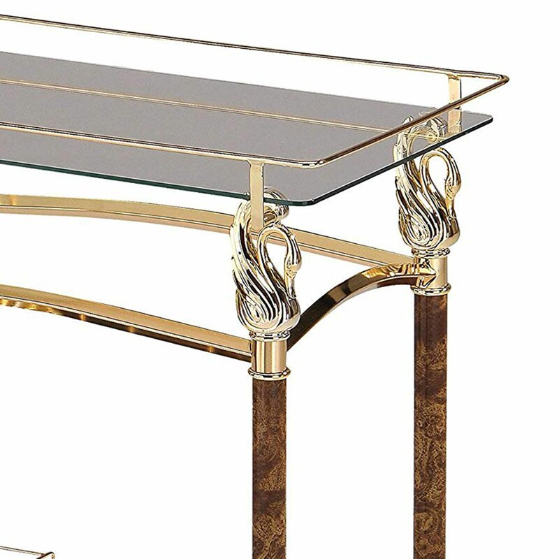 Rectangular Serving Bar Cart in Gold Plated and Clear