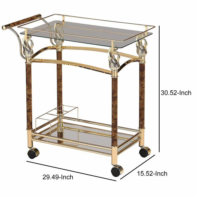 Rectangular Serving Bar Cart in Gold Plated and Clear