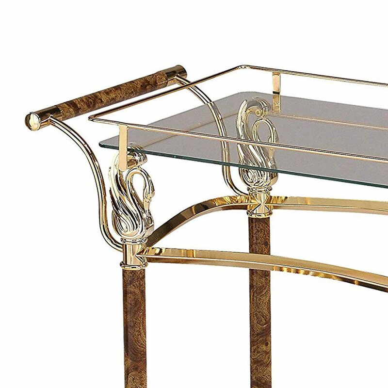 Rectangular Serving Bar Cart in Gold Plated and Clear