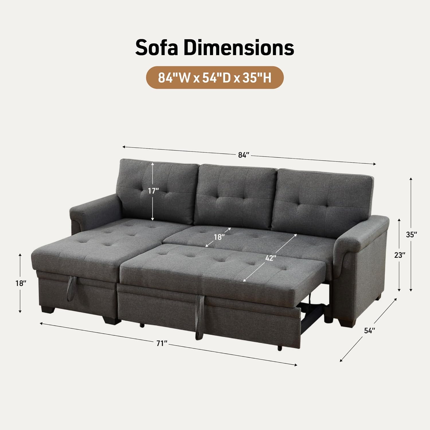 Lucca Sectional Sleeper - Versatile Sleeper Couch & Sofa Bed with Storage - Comfortable with Storage, Small Sofa counch