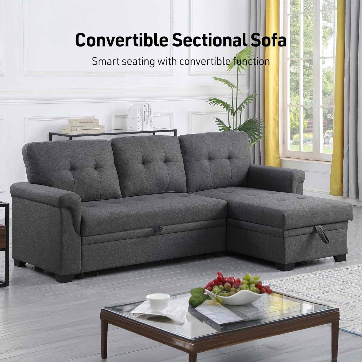 Lilola Home Lucca Sectional Sleeper - Versatile Sleeper Couch & Sofa Bed with Storage - Comfortable with Storage, Small Sofa counch