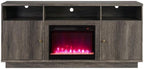 70" W Gray Walnut Engineered Wood Fireplace TV Console w/LED+Heater+Shlv