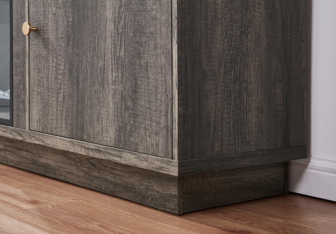 70" W Gray Walnut Engineered Wood Fireplace TV Console w/LED+Heater+Shlv