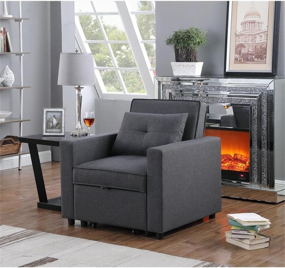 Linen Convertible Sleeper Chair with Side Pocket