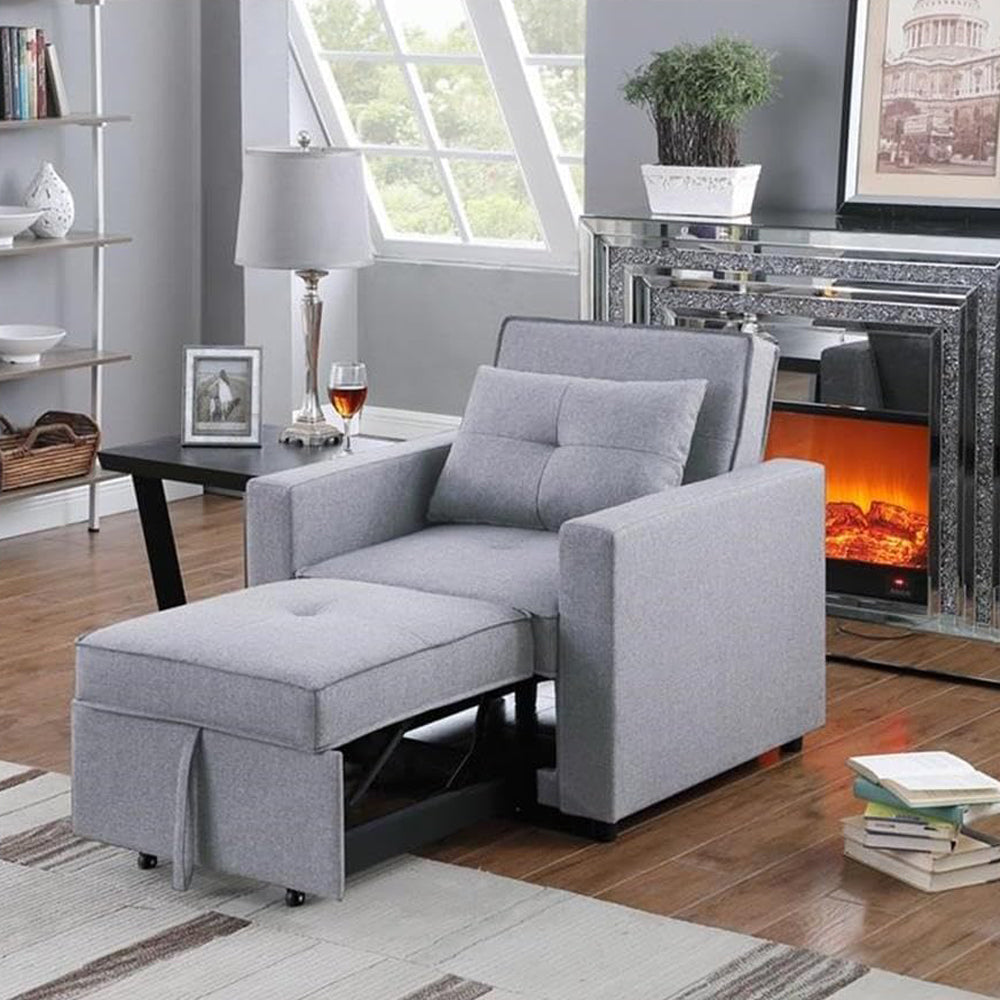 Linen Convertible Sleeper Chair with Side Pocket