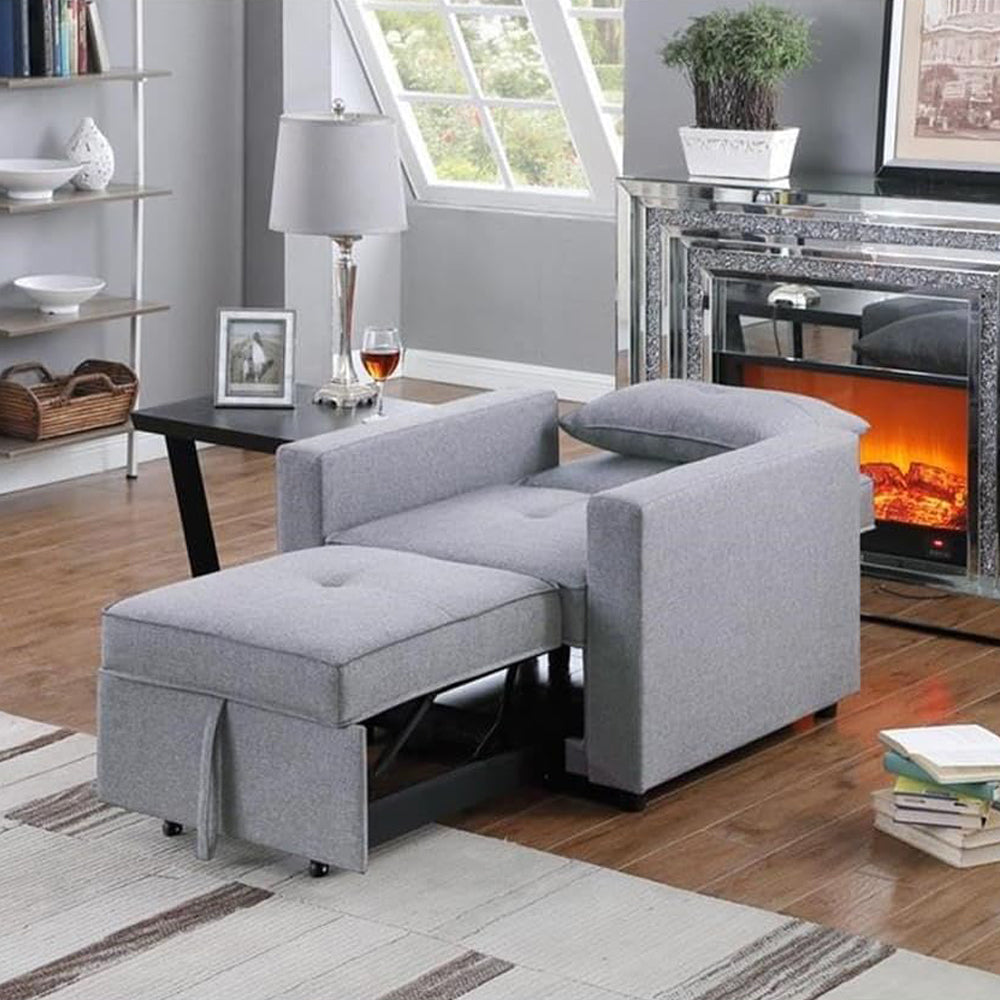 Linen Convertible Sleeper Chair with Side Pocket