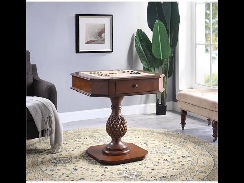 Wood Chess Bishop Table with Storage Drawer – Elegant Carved Pedestal Game Table