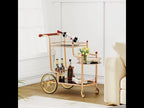 Gold Bar Cart with Wheels 3-Tier Metal Serving Cart with Tempered Glass Shelves for Home, Kitchen, or Living Room